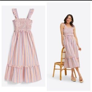 Draper James Kimberly Smocked Stripe Midi Dress Women’s Size XL Summer Sundress